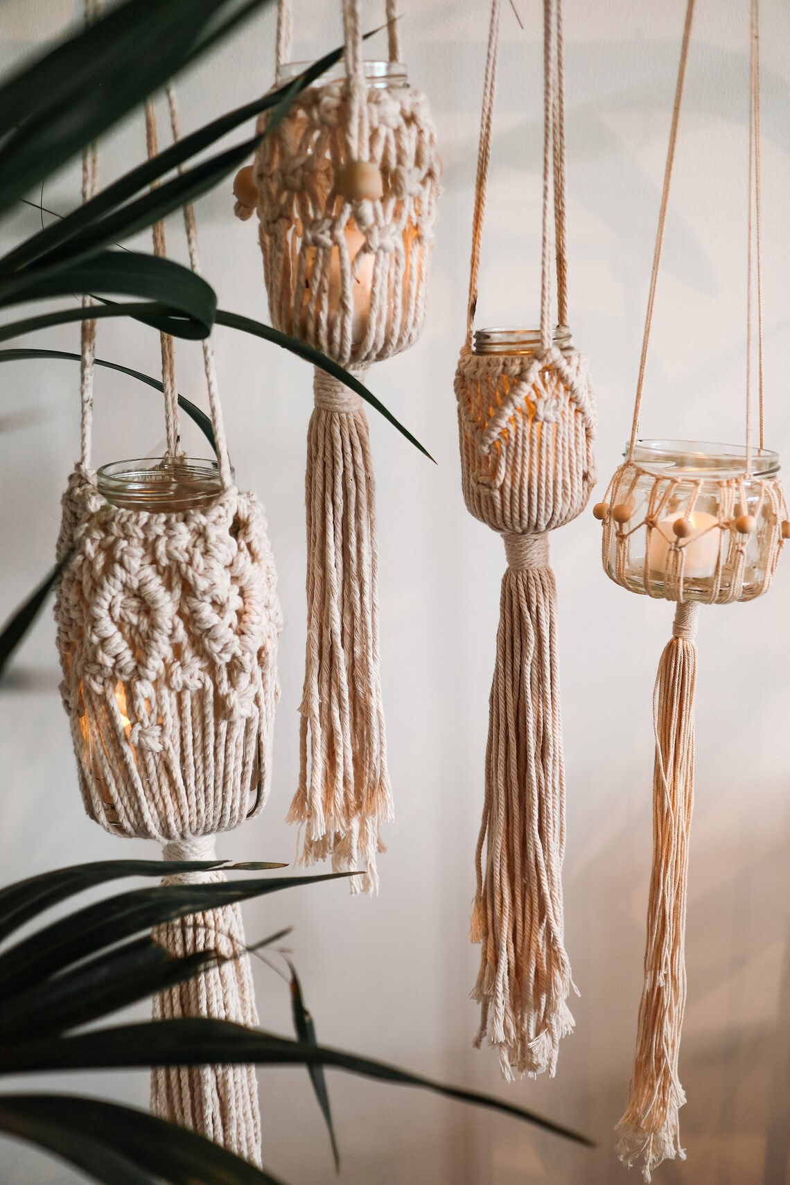 Macrame hanging tea light candle holder tealighters Boho Etsy