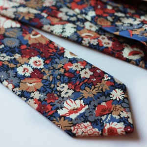 Floral Tie, Blue, Muted Red, Burnt Orange, Tan Neck Tie, Liberty Tie, Liberty of London, Floral Neck Tie, Groom, Groomsmen, Wedding
