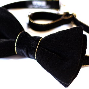 Black and Gold Bow Tie, Black Velvet Bow Tie, Black Tie Event, Wedding Bow Tie, Groomsmen Bow Ties image 1