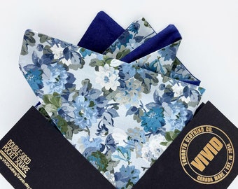 Floral Pocket Square, Dusty Blue, Sage, Olive Green, Liberty of London, Reversible Pocket Squares