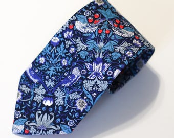 Mens Tie, Blue and Red Neck Tie, Liberty Tie, Liberty of London William Morris Strawberry Thief, Paisley Tie, Floral Tie