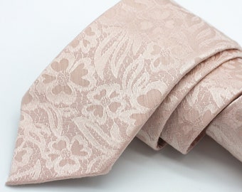 Rose Gold Floral Tie, Floral Brocade, Tone on Tone, Rose Gold Wedding Neck Ties, Blush Tie, Blush Pink Ties, True Rose Gold