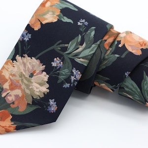 Floral Neck Tie, Black and Copper Tie, Liberty of London, Copper Wedding Ties, Groomsmen Tie, Copper and Black Floral Ties