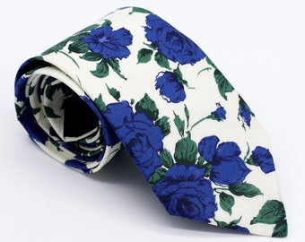 Floral Neck Tie, Emerald Green and Blue on the OffWhite, Liberty of London