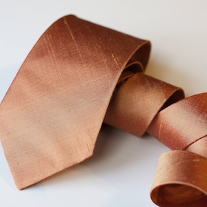 Copper Neck Tie, Raw Silk Ties, Metallic Tie, Copper Wedding Neck Ties, Dark Rose Gold Tie, Groomsmen Ties, Copper Wedding