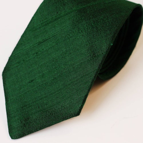 Emerald Green Neck Tie Raw Silk Ties Dark Green Wedding Neck Etsy