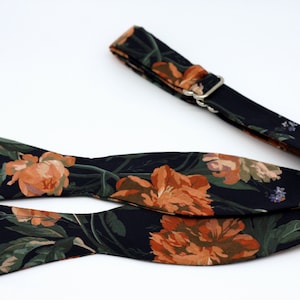 Floral Bow Tie, Black and Copper Tie, Liberty of London, Copper Wedding Bow Ties, Groom, Groomsmen Bowties