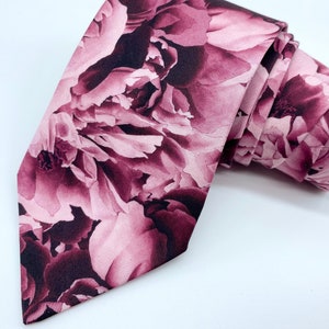Burgundy Peony, Floral Neck Tie, Wine Red, Mauve, Rose, Large Floral Print, Liberty of London Tie, Wedding, Groom, Groomsmen