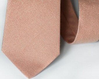 Hand-Stitched Glitter Rose Gold Necktie: Peach Wedding Tie