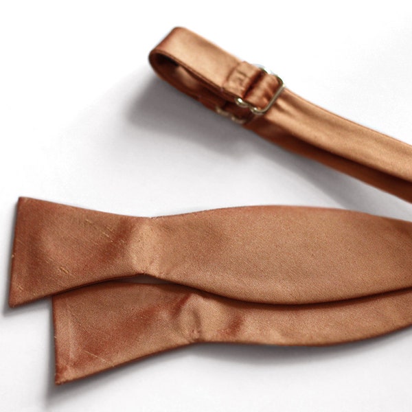 Copper Bow Tie, Raw Silk Bowties, Metallic Bow Tie, Copper Wedding, Dark Rose Gold Tie, Groomsmen Bow Ties, Selftie