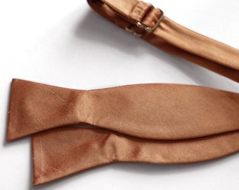 Copper Bow Tie, Raw Silk Bowties, Metallic Bow Tie, Copper Wedding, Dark Rose Gold Tie, Groomsmen Bow Ties, Selftie