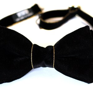 Black and Gold Bow Tie, Black Velvet Bow Tie, Black Tie Event, Wedding Bow Tie, Groomsmen Bow Ties image 2