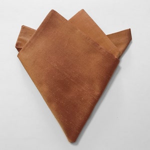 Copper Pocket Square, Raw Silk Pocket Squares, Copper Wedding, Groom, Groomsmen Pocket Folds image 2