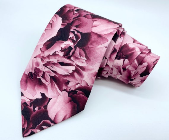 Burgundy Peony Floral Neck Tie Wine Red Mauve Rose Large - Etsy