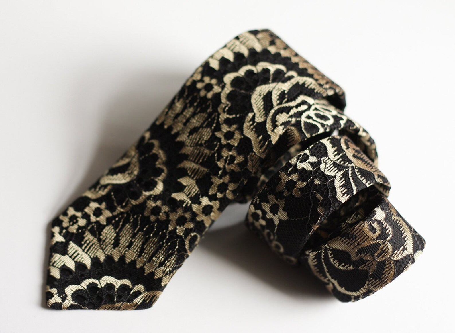Black and Gold Neck Tie Lace Ties Metallic Tie Black and Etsy