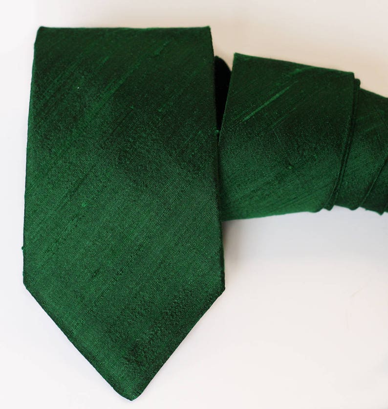 Emerald Green Neck Tie Raw Silk Ties Dark Green Wedding Neck Etsy