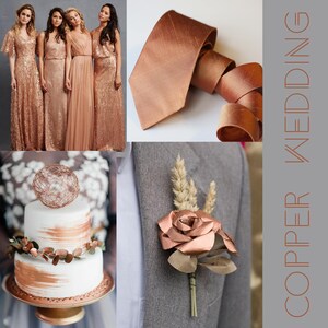 Copper Neck Tie, Raw Silk Ties, Metallic Tie, Copper Wedding Neck Ties, Dark Rose Gold Tie, Groomsmen Ties, Copper Wedding image 5