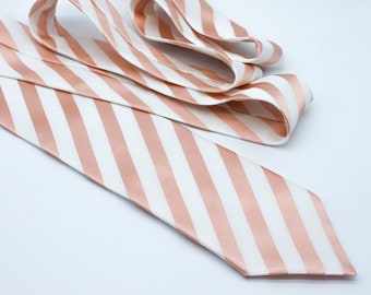 Rose Gold Tie, Striped Tie Rose Gold and White, Italian Satin, Rose Gold Wedding Neck Ties, Blush Tie, Groomsmen, True Rose Gold