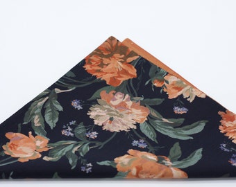 Liberty London Floral Pocket Square: Black & Copper Wedding, Groom, Groomsmen