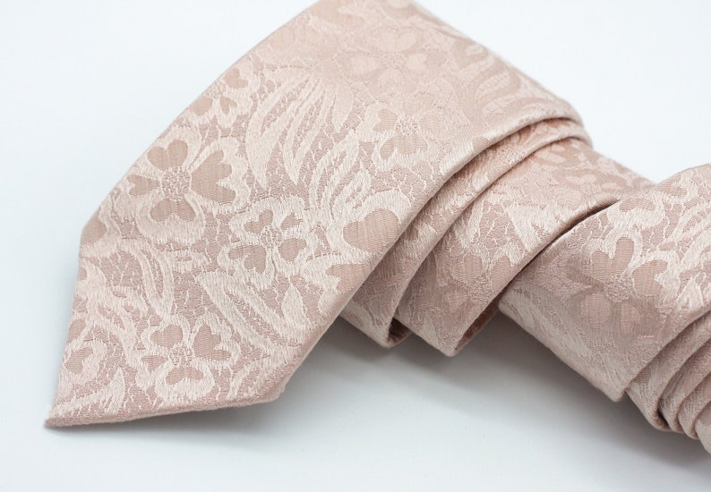 Rose Gold Floral Tie, Floral Brocade, Tone on Tone, Rose Gold Wedding Neck Ties, Blush Tie, Blush Pink Ties, True Rose Gold image 1