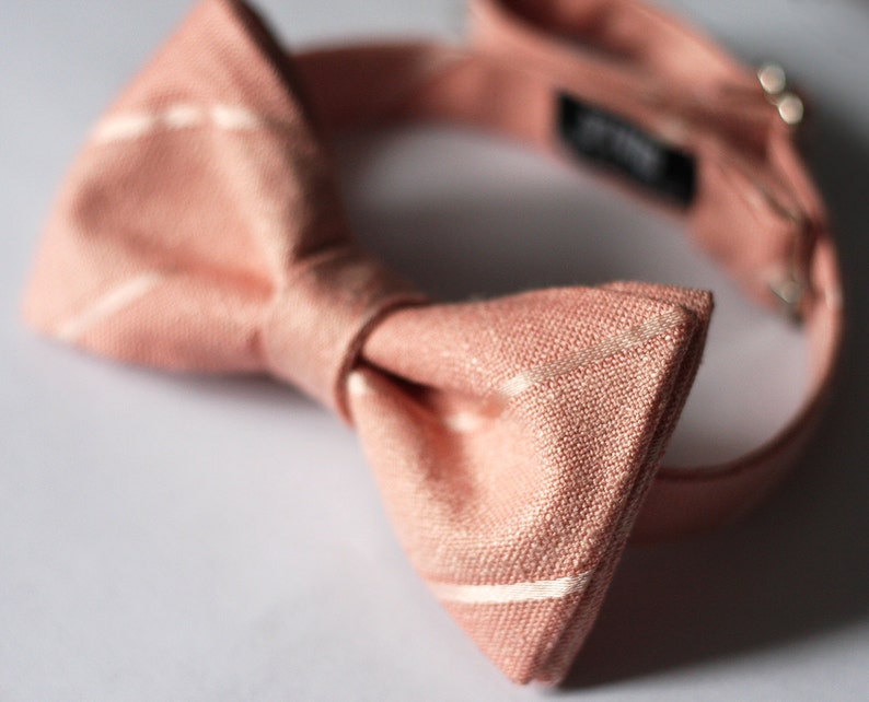 Italian Linen Bow Ties Wedding Blush Pink Bow Ties Groomsmen Peach Striped Linen Bow Tie Salmon Custom Bow Ties