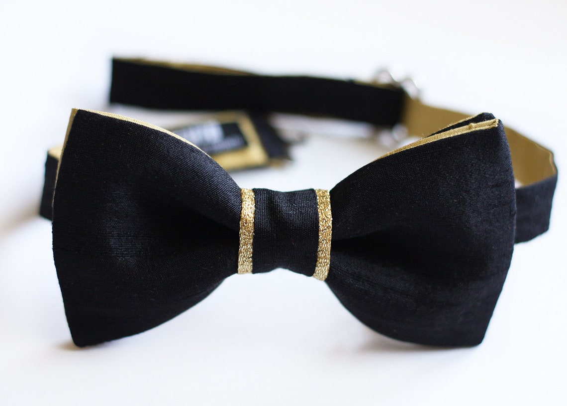 Black and Gold Bow Tie Metallic Gold Black Raw Silk Bow Tie - Etsy Canada