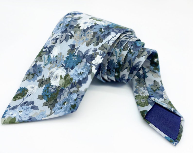 Dusty Blue Sage and Olive Green Floral Neck Tie Liberty - Etsy