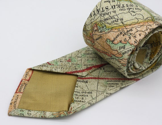 World Map Neck Tie, Traveler's Gift, Japanese Cotton