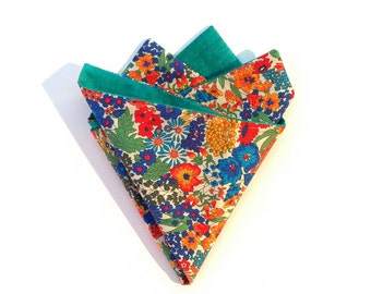 Floral Pocket Square, Reversible Liberty Pocket Square, Bright Floral Pocket Fold, Handkerchief