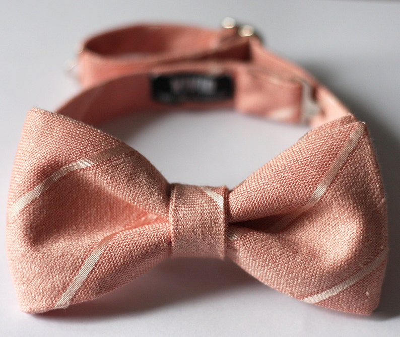 Italian Linen Bow Ties Wedding Blush Pink Bow Ties Groomsmen Peach Striped Linen Bow Tie Salmon Custom Bow Ties