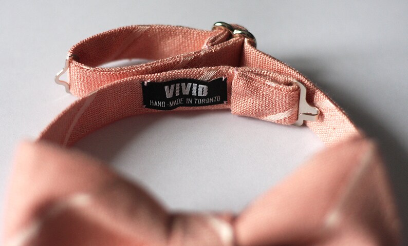 Italian Linen Bow Ties Wedding Blush Pink Bow Ties Groomsmen Peach Striped Linen Bow Tie Salmon Custom Bow Ties