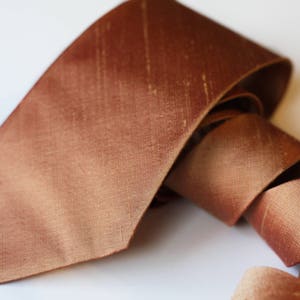 Copper Neck Tie, Raw Silk Ties, Metallic Tie, Copper Wedding Neck Ties, Dark Rose Gold Tie, Groomsmen Ties, Copper Wedding image 4