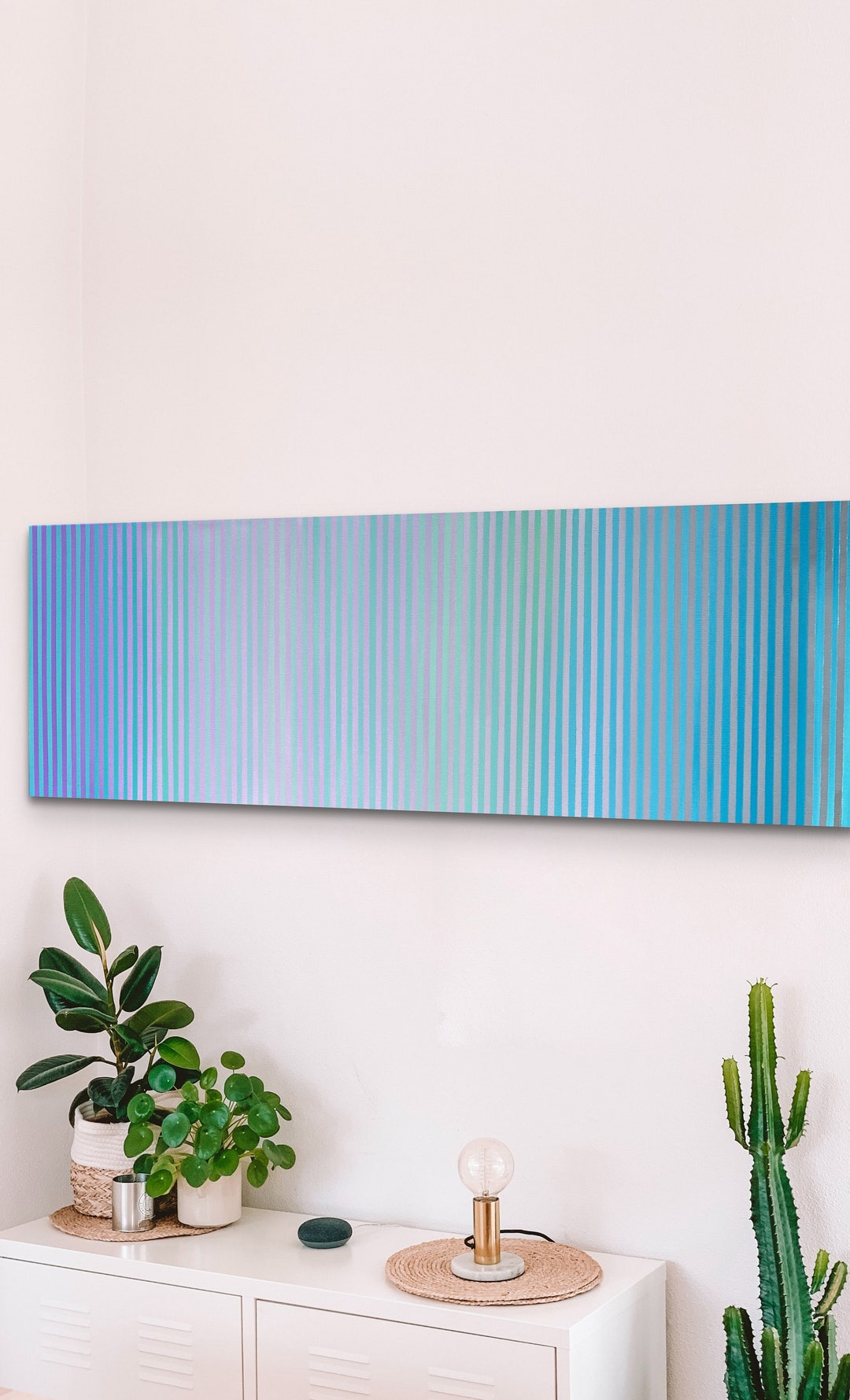 Horizontal Minimalist Striped Wall Art Blue Long Narrow Wall Etsy