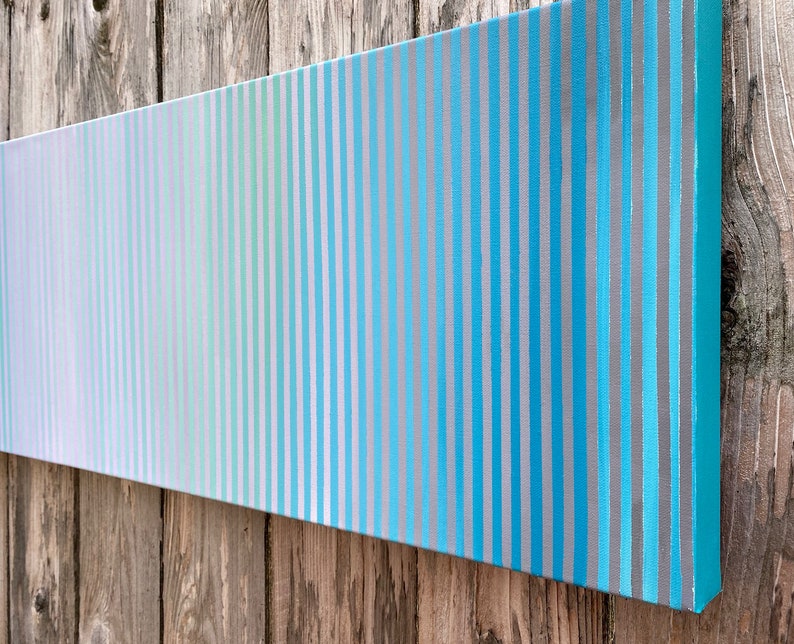 Horizontal Minimalist Striped Wall Art Blue Long Narrow Wall Etsy