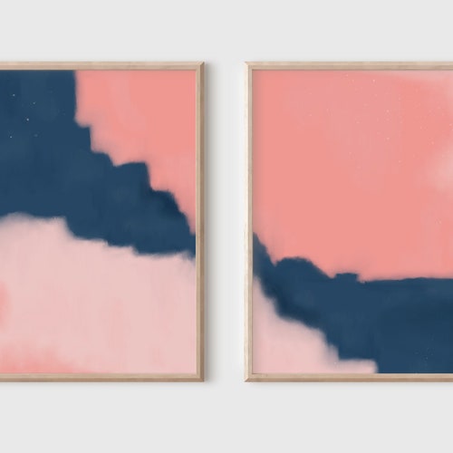 Pink Blue Abstract Printable Wall Art Downloadable Print Etsy