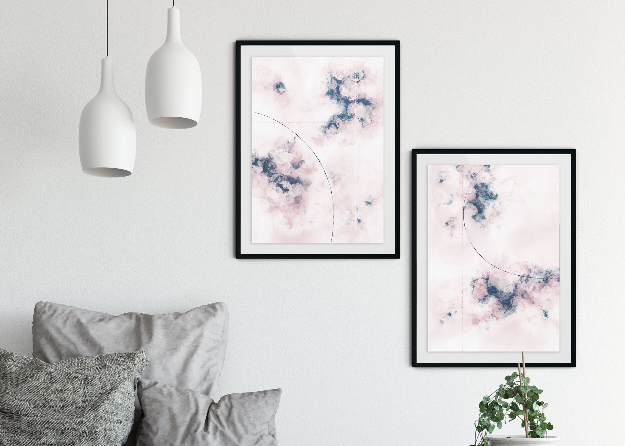 Pink and Navy Wall Art Set of 2 Prints Printable Art Blush Etsy