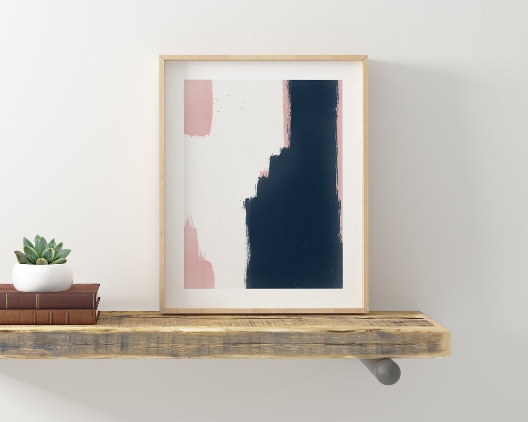 Navy Blue Abstract Wall Art Printable Art Pink and Navy Wall - Etsy