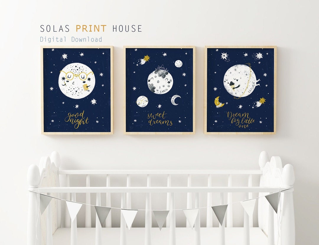 Printable Space Themed Nursery Wall Art Baby Boy Nursery Etsy