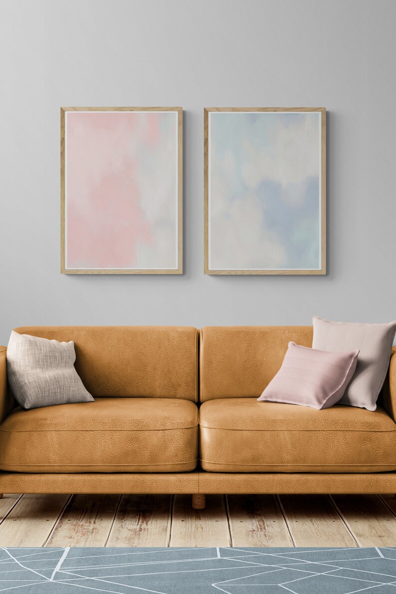 Pink and Blue Wall Art Set of 2 Prints Printable Wall Art Etsy
