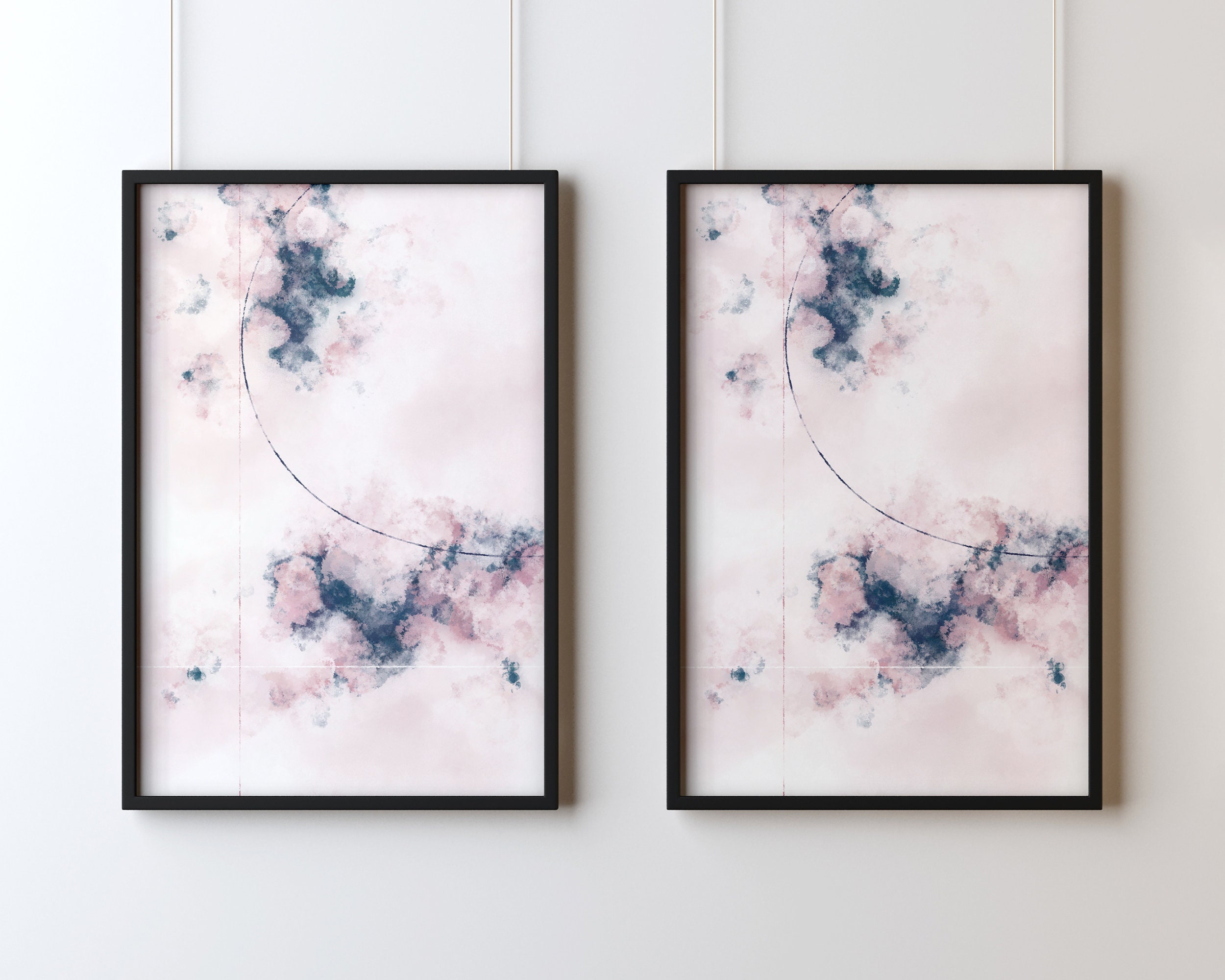 Pink and Navy Wall Art Set of 2 Prints Printable Art Blush Etsy
