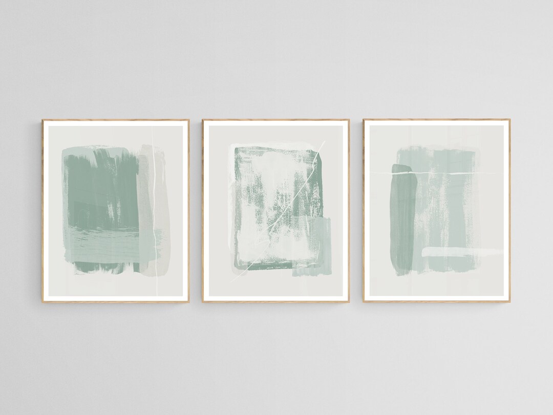 Sage Green Wall Art Set of 3 Prints, Printable Japandi Artwork, 3 Piece ...