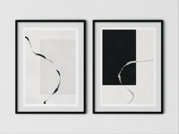 Black and White Abstract Art Printable Art Set of 2 Prints 2 - Etsy