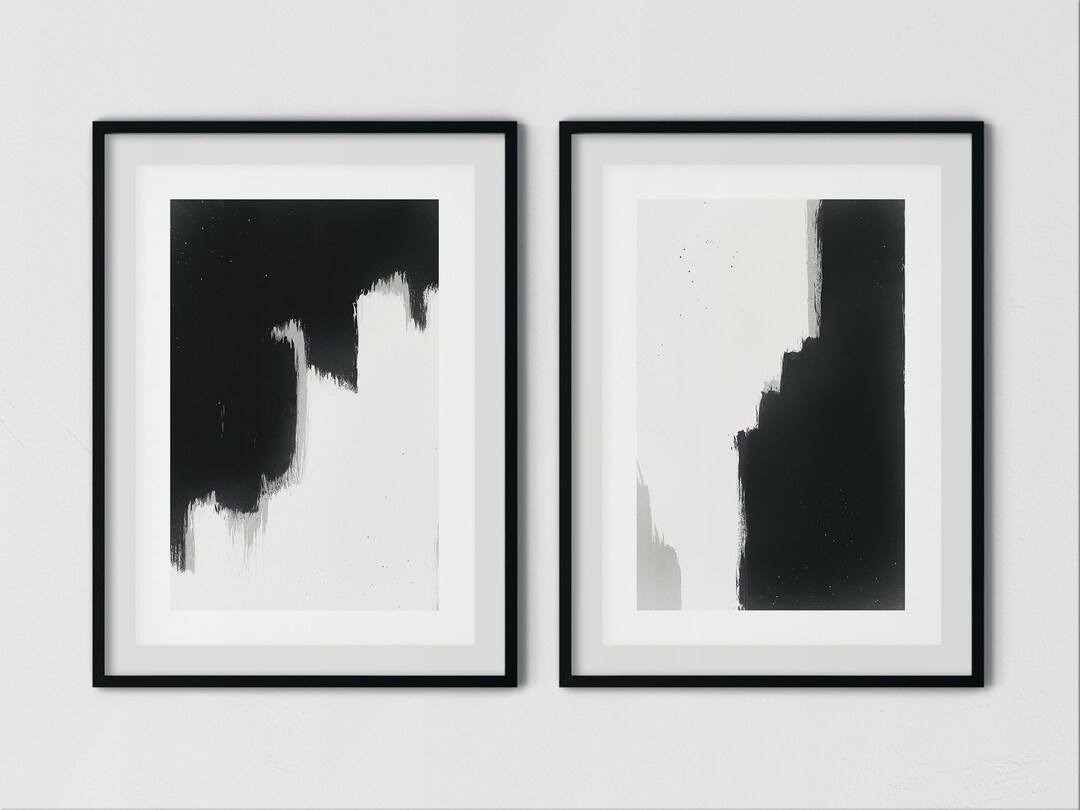 Black and White Abstract Art Set of 2 Prints, Printable Wall Art, 2 ...