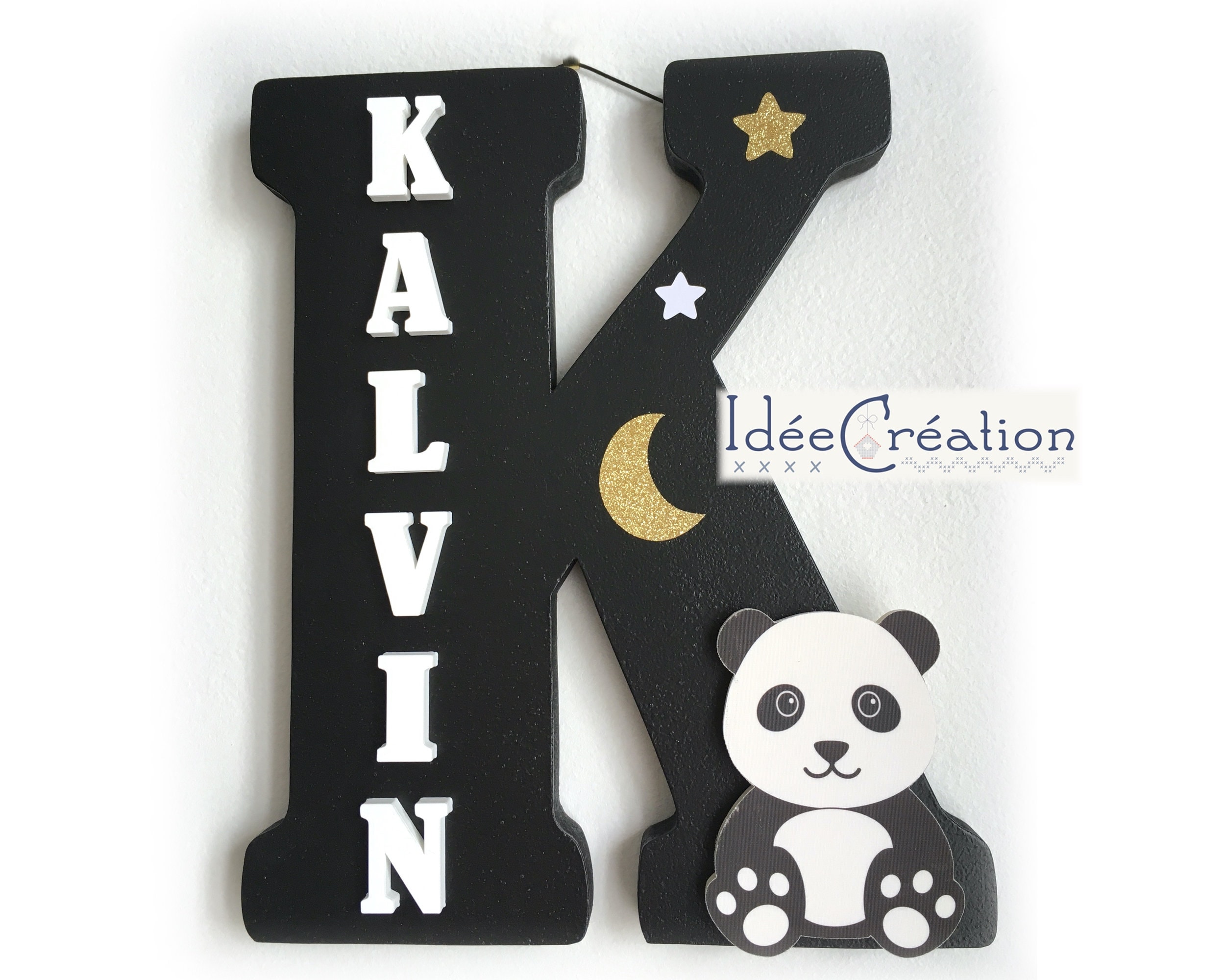 Lettre en Bois Initiale et Prénom Complet, Hauteur 25cm