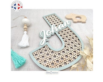 Initial and first name in rattan cane effect wood, rattan letter