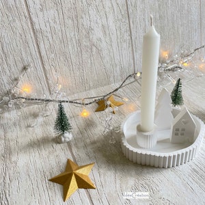 Decorative candle holder on tray with house and tree / Raysin / decorative candle holder plate / Scandinavian Christmas image 6