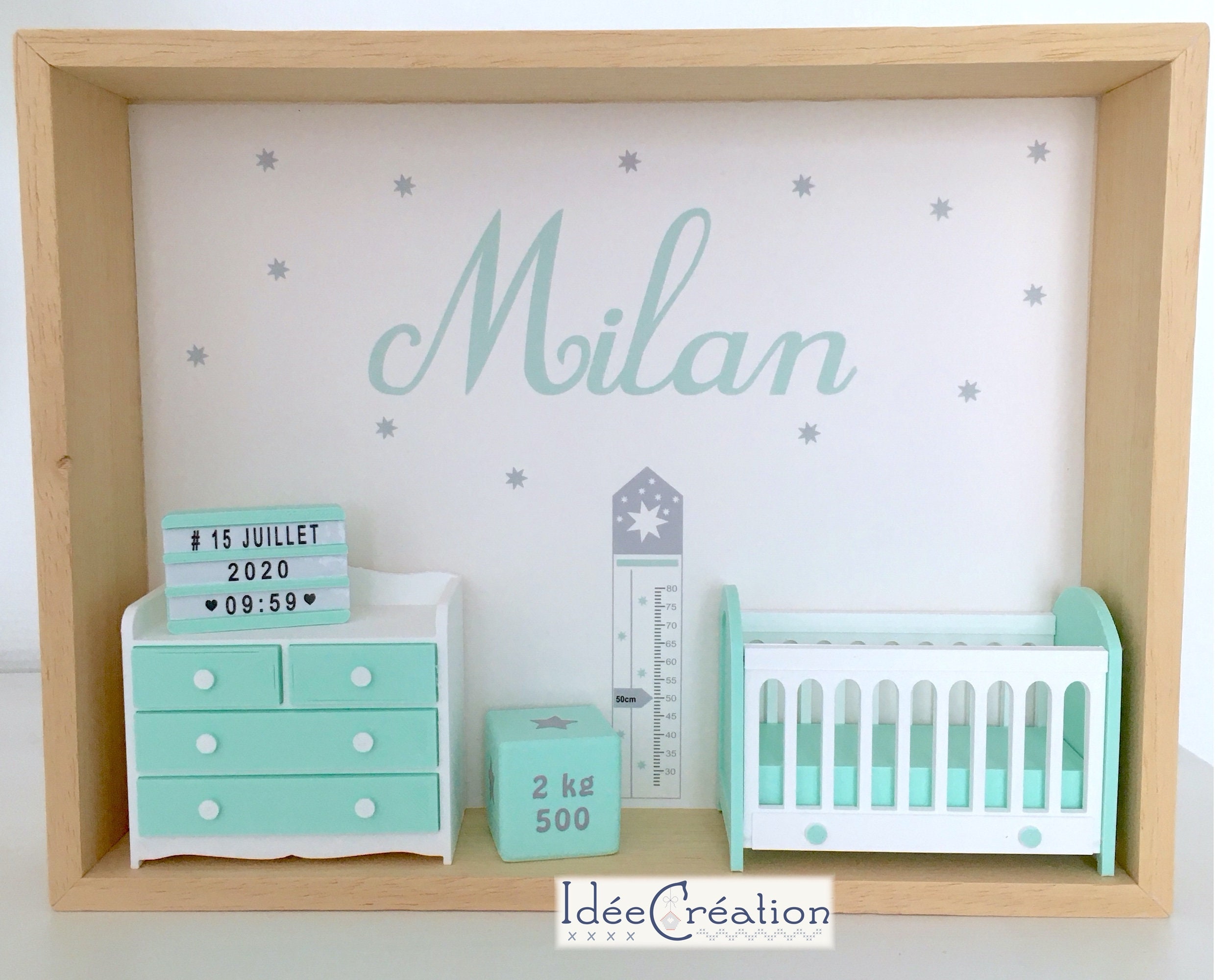 Cadre Prénom, Cadre Naissance Bebe Personnalisable, Vitrine Miniature Personnalisée Au Prénom de L'e