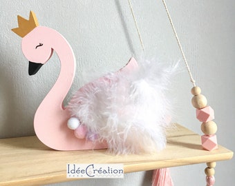 Swan in painted wood, for a princess bedroom decor