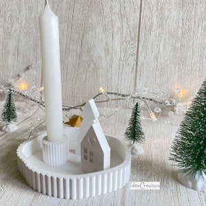 Decorative candle holder on tray with house and tree / Raysin / decorative candle holder plate / Scandinavian Christmas image 4
