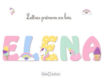 Unicorn wooden letters, customizable wooden first name letters, Princess & Unicorn patterns